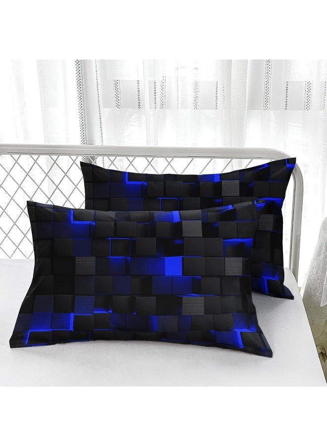 Nttopship Geometric Blue Black Comforter Set, Light Honeycomb 3 Piece Bedding Set Queen Size for Teen Boys, Modern Quilt Set Geometry Decor, Microfiber Lightweight 1 Comforter 2 Pillowcases All Season - Image 5